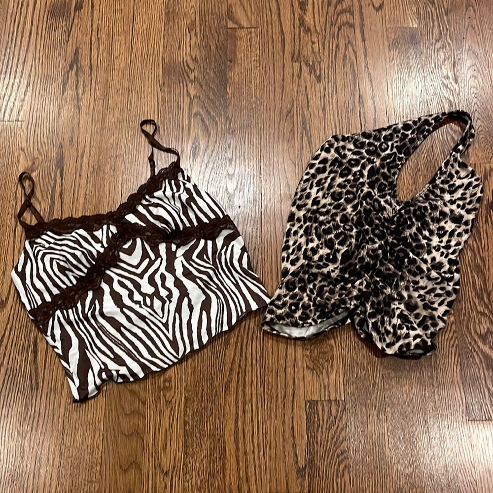 SHEIN Brown zebra crop top and SUZETTE brown Leopard halter top bundle size S